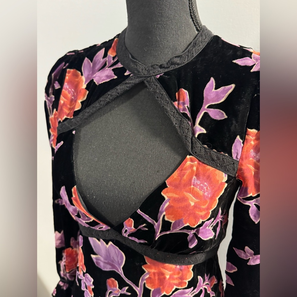 Forever 21 Black Floral Whimsigoth Long Sleeve Dress Small - Picture 6 of 9